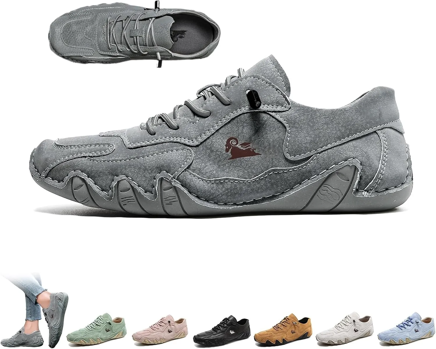 Women's Ultra-Light Soft Walking Shoes Italian Handmade Sneakers Breathable Non Slip Beck Shoes Comfort Casual Barefoot Shoes for Outdoor and Urban Life(Grey,US 9.5)