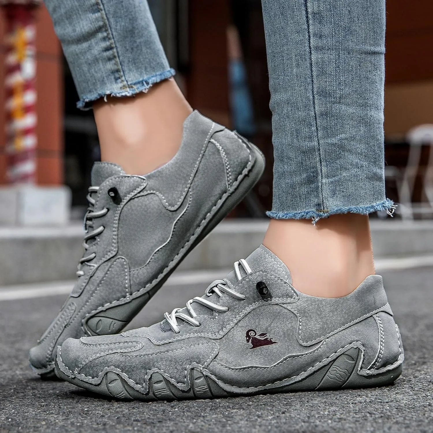 Women's Ultra-Light Soft Walking Shoes Italian Handmade Sneakers Breathable Non Slip Beck Shoes Comfort Casual Barefoot Shoes for Outdoor and Urban Life(Grey,US 9.5)