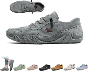 Women's Ultra-Light Soft Walking Shoes Italian Handmade Sneakers Breathable Non Slip Beck Shoes Comfort Casual Barefoot Shoes for Outdoor and Urban Life(Grey,US 9.5)