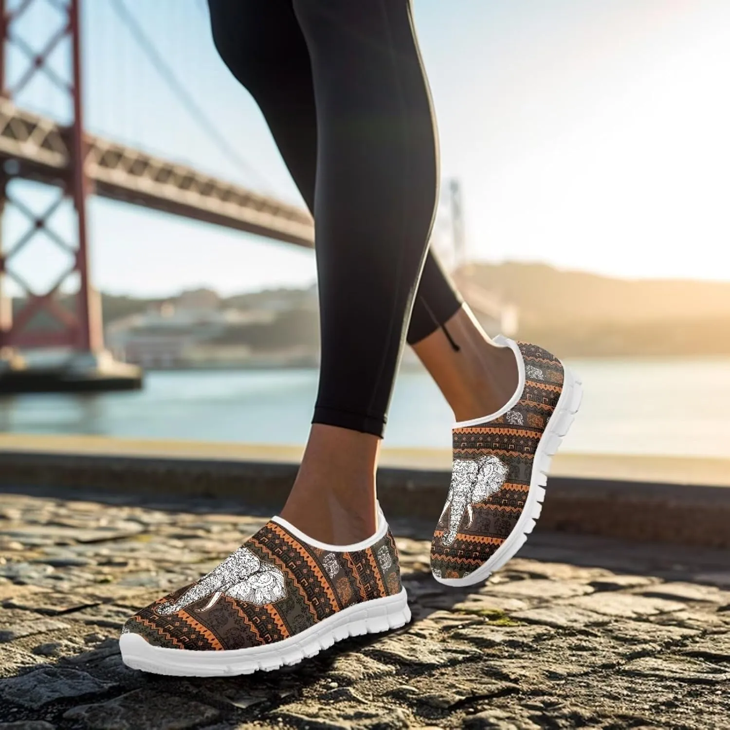 Womens Walking Shoes Tribal Animals Print Men Breathe Mesh Running Shoes Sock Sneakers Slip On Fashion Non Slip Tennis Sneakers
