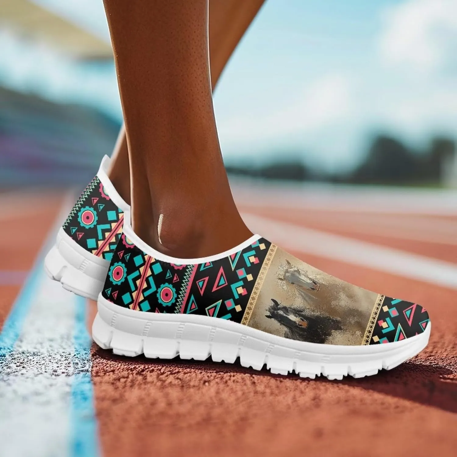 Womens Walking Shoes Tribal Animals Print Men Breathe Mesh Running Shoes Sock Sneakers Slip On Fashion Non Slip Tennis Sneakers