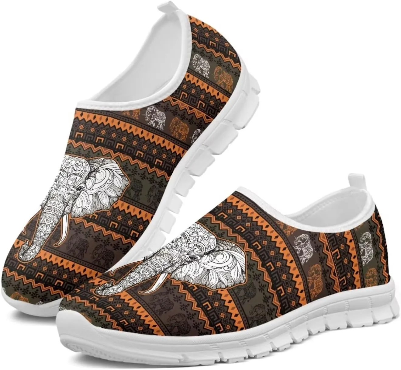 Womens Walking Shoes Tribal Animals Print Men Breathe Mesh Running Shoes Sock Sneakers Slip On Fashion Non Slip Tennis Sneakers