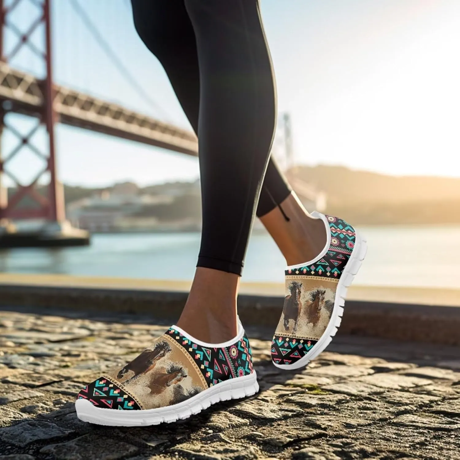 Womens Walking Shoes Tribal Animals Print Men Breathe Mesh Running Shoes Sock Sneakers Slip On Fashion Non Slip Tennis Sneakers