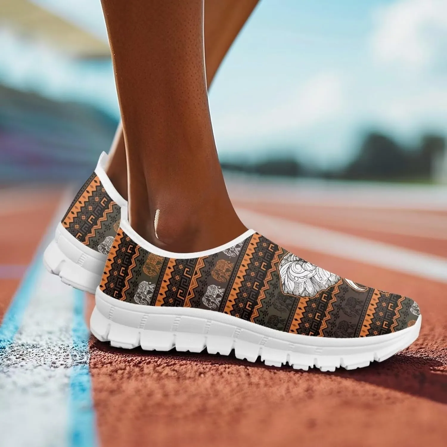 Womens Walking Shoes Tribal Animals Print Men Breathe Mesh Running Shoes Sock Sneakers Slip On Fashion Non Slip Tennis Sneakers