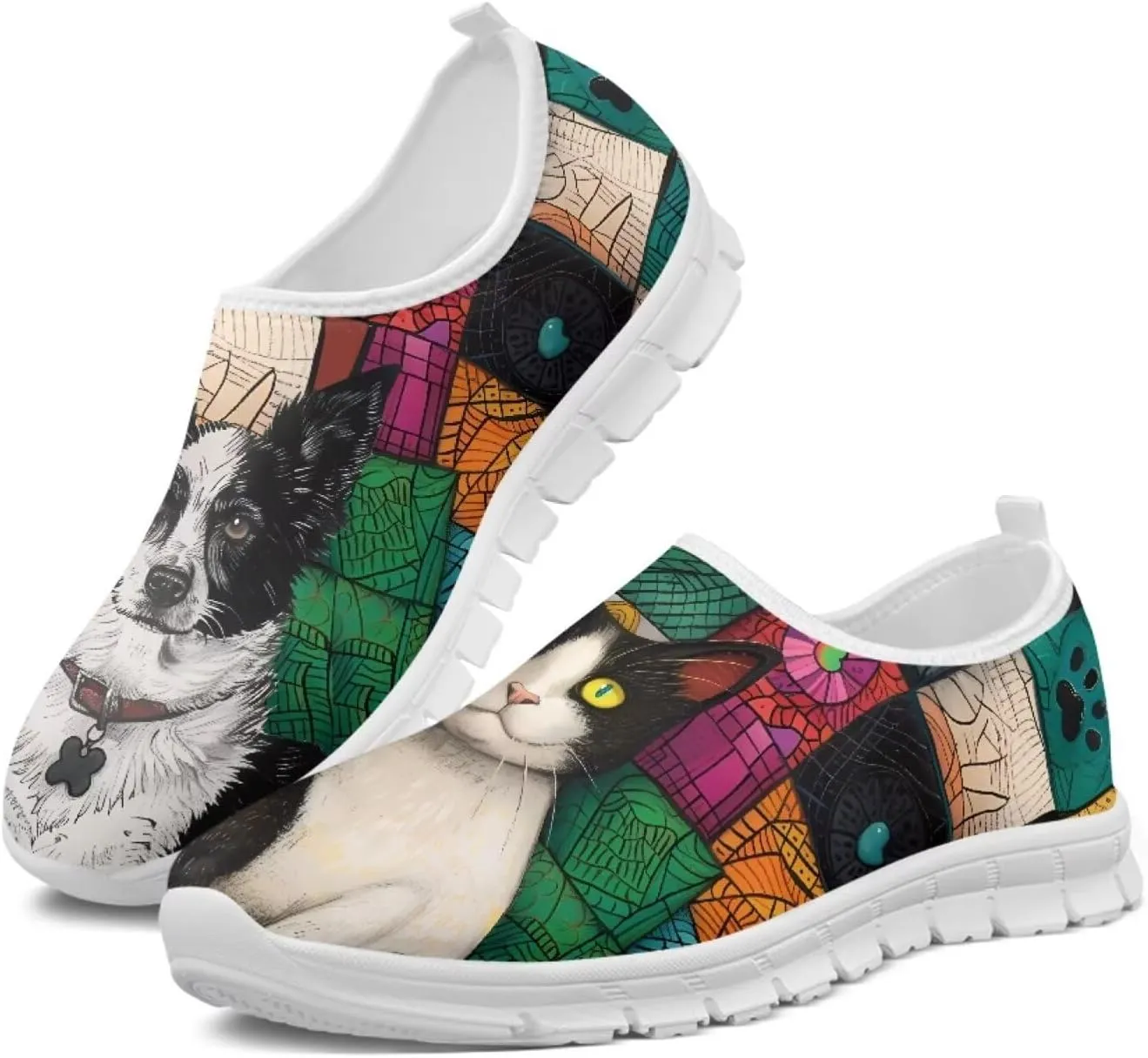 Womens Walking Shoes Tribal Animals Print Men Breathe Mesh Running Shoes Sock Sneakers Slip On Fashion Non Slip Tennis Sneakers