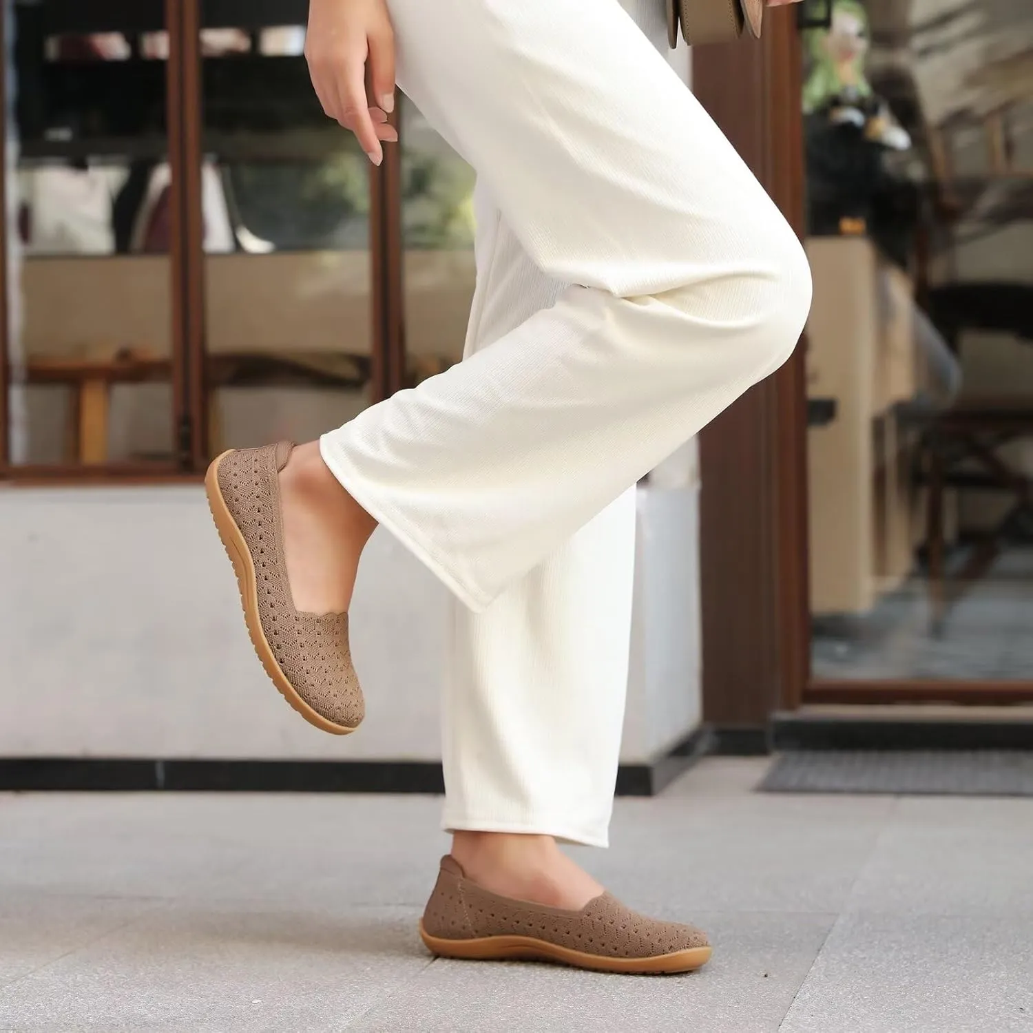 Women's Wide Toe Box Flats Shoes Knit Ballet Flat Slip-on Dress Walking Comfort Shoes