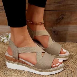 Womenyiaor Wedge Sandals for Women, Espadrilles for Women Open Toe Ankle Strap Wedge Heels Sandals Dressy Summer Platform Sandals Comfortable Slip on Sandals Orthopedic Sandals Casual (C-Khaki, 7.5)