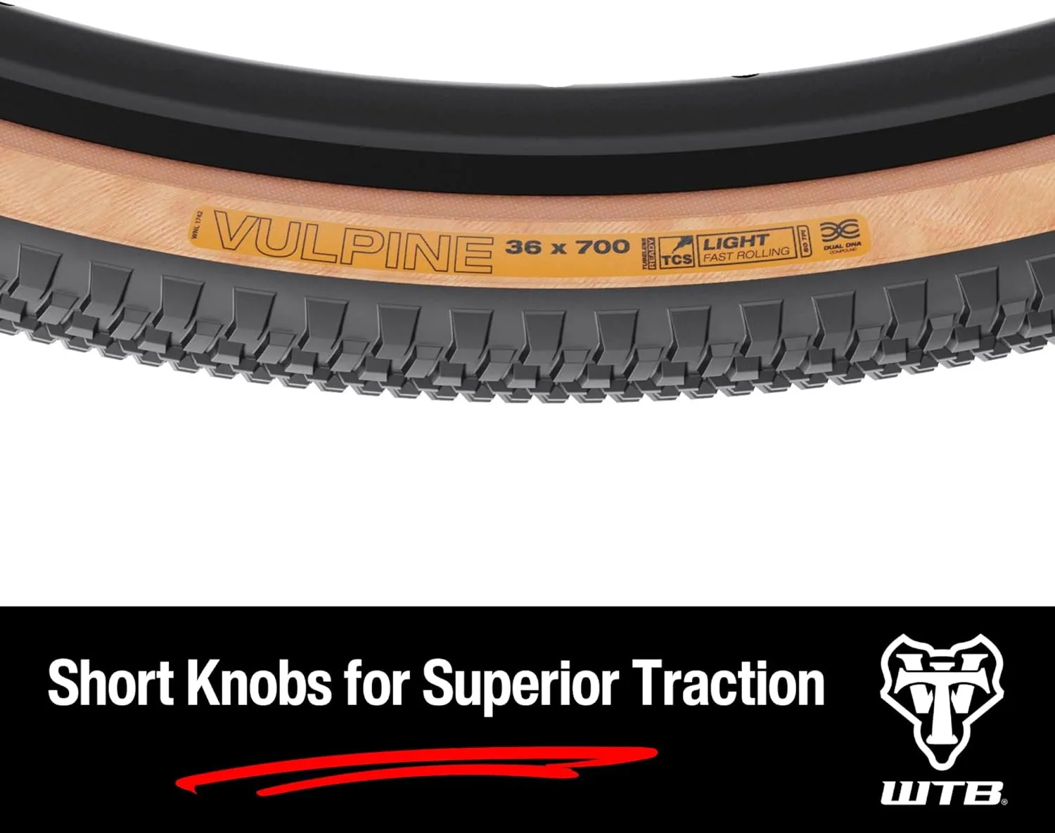 WTB Vulpine 700c Gravel Bike Tire, Tubeless Ready Folding Bead, Lightweight Fast Rolling, Dual DNA Compound, Reduced Rolling Resistance, Available in Black or Tan with SG or SG2 Puncture Protection