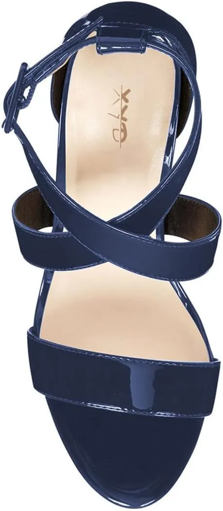 XYD Sexy Low Platform High Heel Sandals Crossover Strappy Open Toe Pumps Patent Leather Pub Party Shoes for Women
