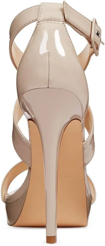 XYD Sexy Low Platform High Heel Sandals Crossover Strappy Open Toe Pumps Patent Leather Pub Party Shoes for Women