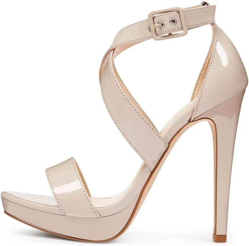 XYD Sexy Low Platform High Heel Sandals Crossover Strappy Open Toe Pumps Patent Leather Pub Party Shoes for Women