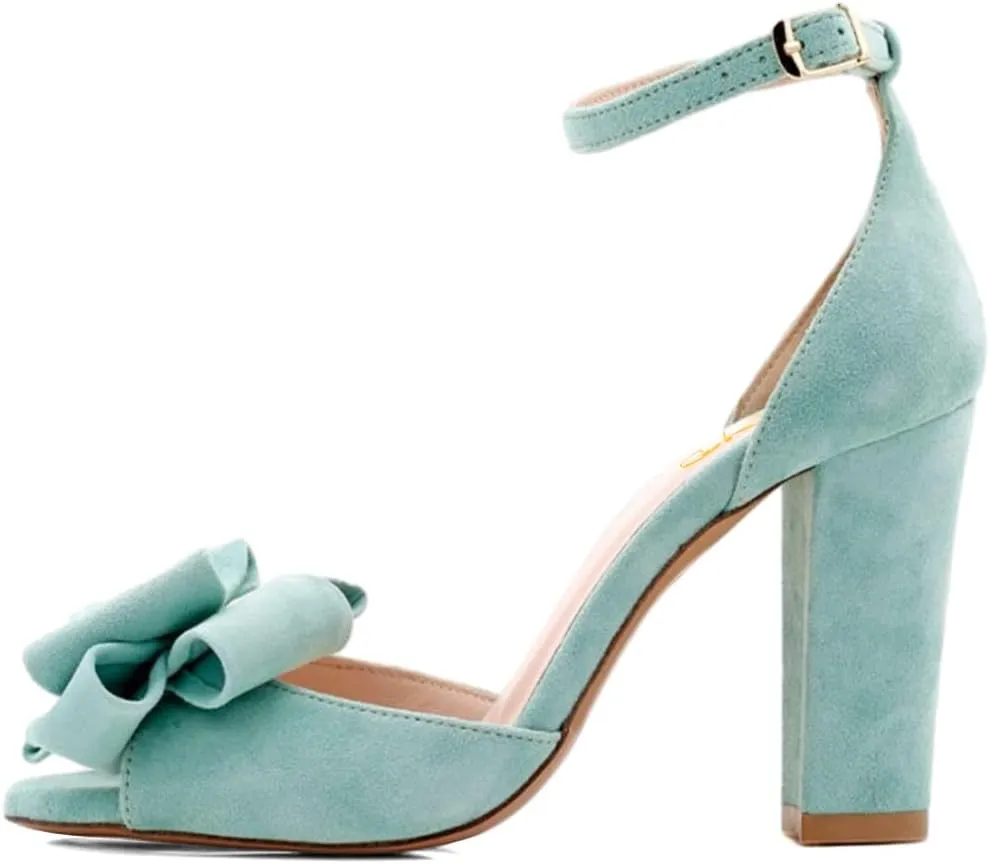 XYD Women Glossy Pearl Chunky Block Heel Sandals Ankle Strap Open Toe Bowtie Pumps Fashion Bridal Wedding Evening Shoes