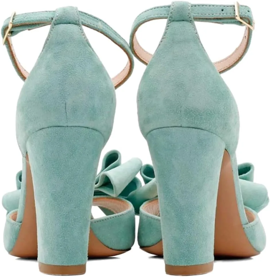 XYD Women Glossy Pearl Chunky Block Heel Sandals Ankle Strap Open Toe Bowtie Pumps Fashion Bridal Wedding Evening Shoes