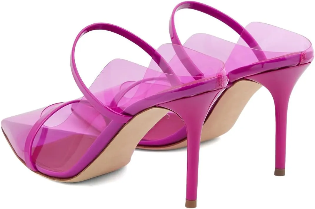 XYD Women's Stylish Heeled Mule Pointed Toe Dual Straps Slip On Slides Sandals Slim Heels Bridal Party Evening Dress Pumps Shoes