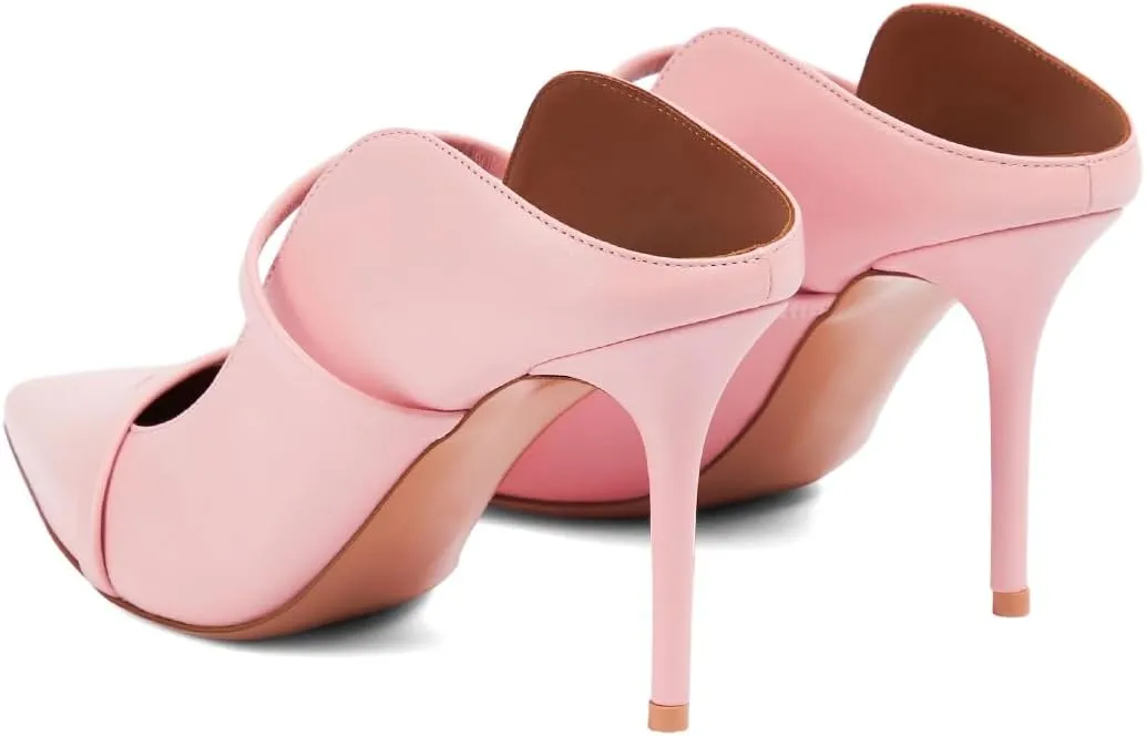 XYD Women's Stylish Heeled Mule Pointed Toe Dual Straps Slip On Slides Sandals Slim Heels Bridal Party Evening Dress Pumps Shoes