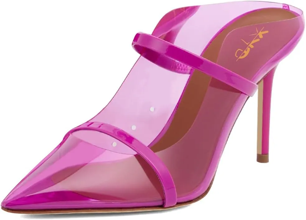 XYD Women's Stylish Heeled Mule Pointed Toe Dual Straps Slip On Slides Sandals Slim Heels Bridal Party Evening Dress Pumps Shoes