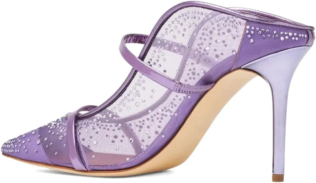 XYD Women's Stylish Heeled Mule Pointed Toe Dual Straps Slip On Slides Sandals Slim Heels Bridal Party Evening Dress Pumps Shoes