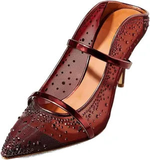 XYD Women's Stylish Heeled Mule Pointed Toe Dual Straps Slip On Slides Sandals Slim Heels Bridal Party Evening Dress Pumps Shoes