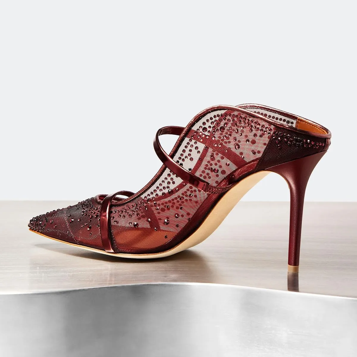 XYD Women's Stylish Heeled Mule Pointed Toe Dual Straps Slip On Slides Sandals Slim Heels Bridal Party Evening Dress Pumps Shoes