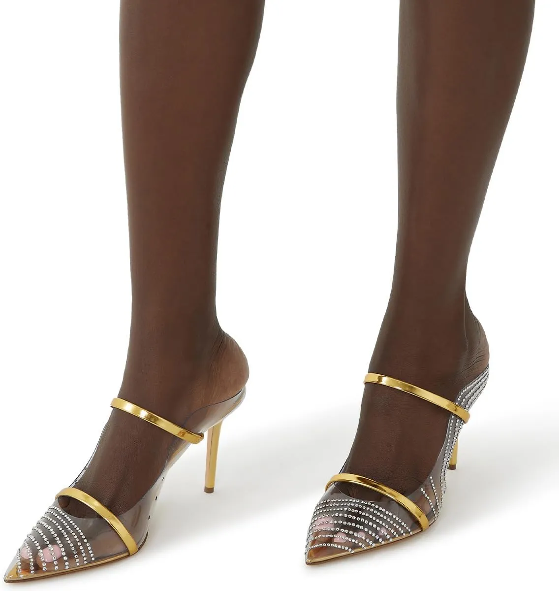 XYD Women's Stylish Heeled Mule Pointed Toe Dual Straps Slip On Slides Sandals Slim Heels Bridal Party Evening Dress Pumps Shoes