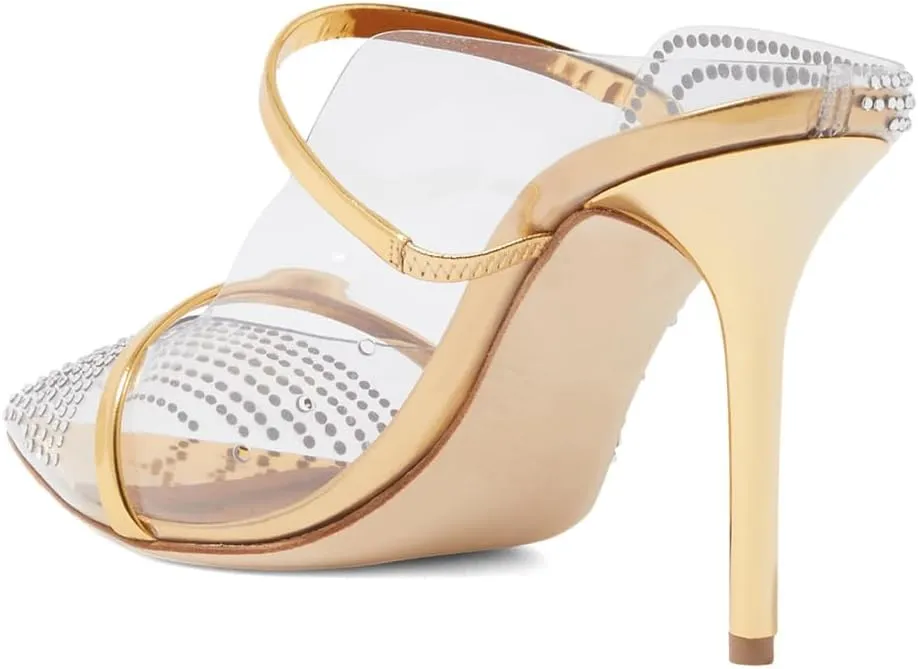 XYD Women's Stylish Heeled Mule Pointed Toe Dual Straps Slip On Slides Sandals Slim Heels Bridal Party Evening Dress Pumps Shoes