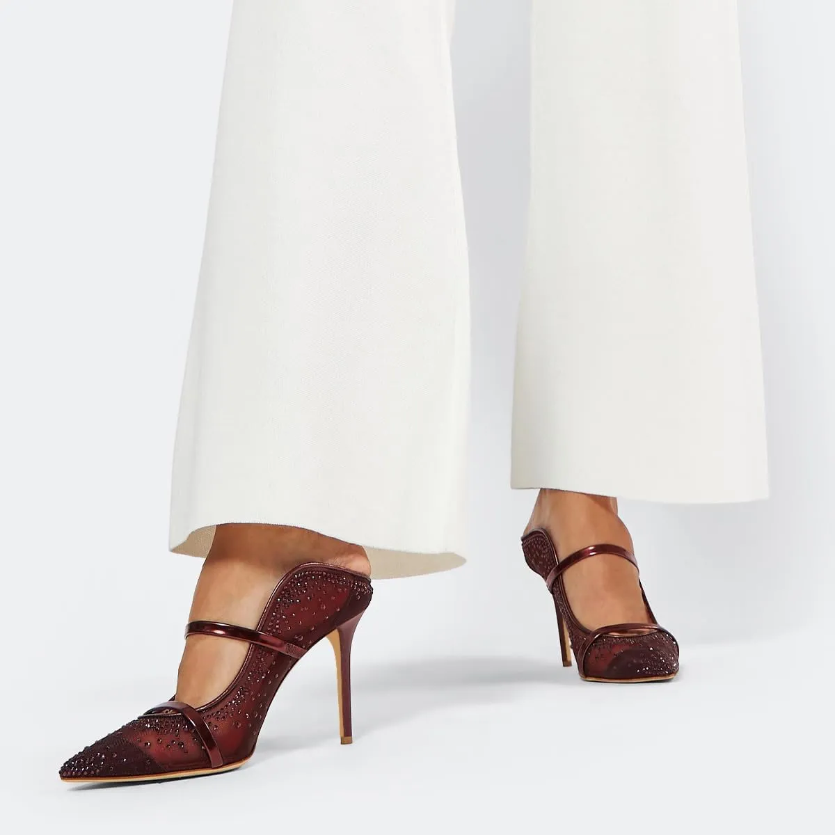 XYD Women's Stylish Heeled Mule Pointed Toe Dual Straps Slip On Slides Sandals Slim Heels Bridal Party Evening Dress Pumps Shoes