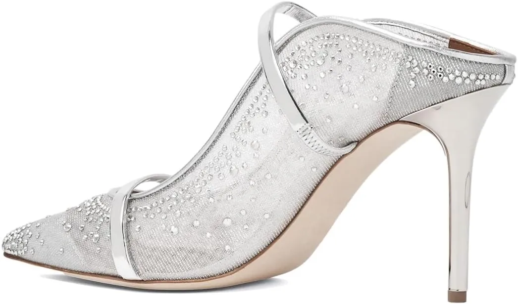 XYD Women's Stylish Heeled Mule Pointed Toe Dual Straps Slip On Slides Sandals Slim Heels Bridal Party Evening Dress Pumps Shoes