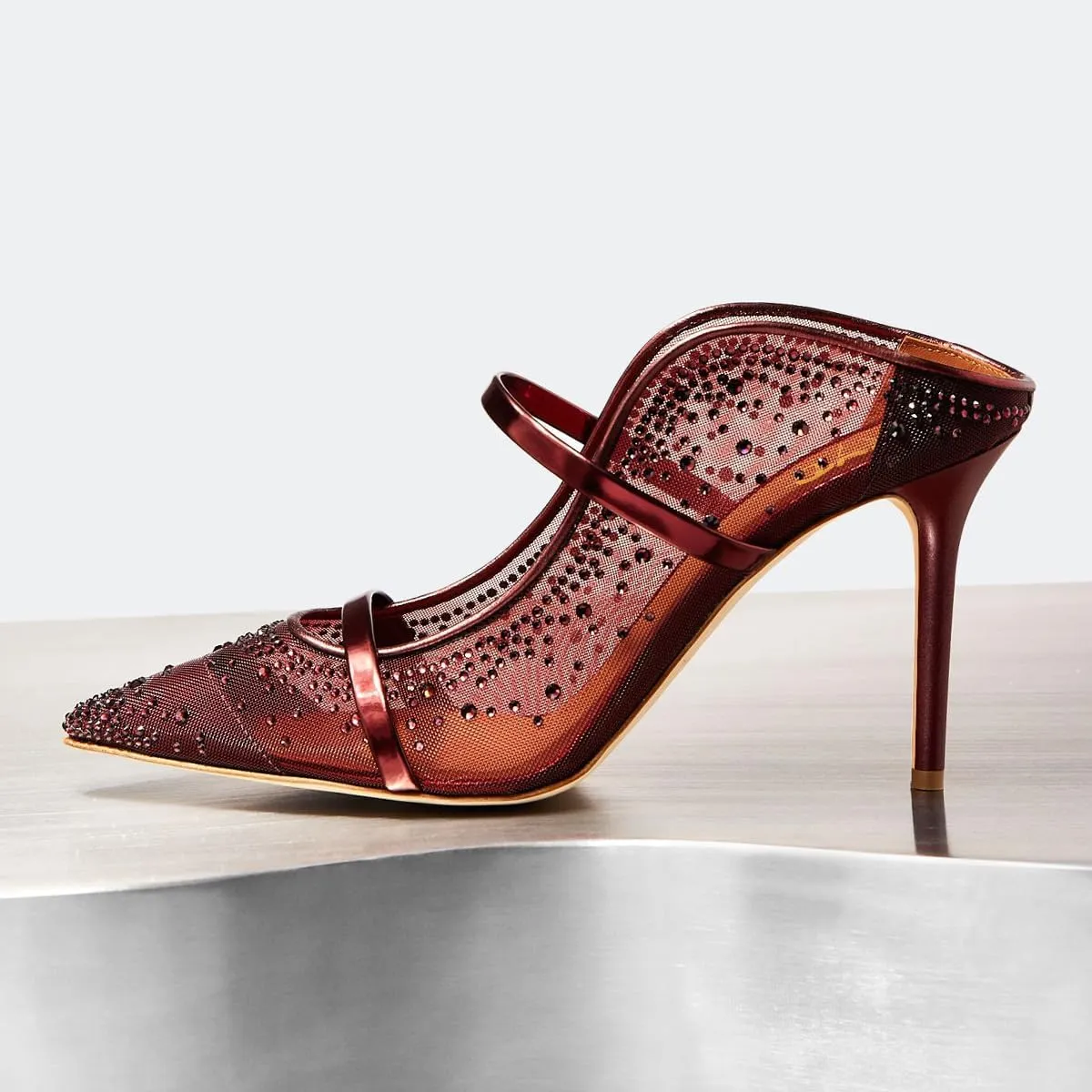 XYD Women's Stylish Heeled Mule Pointed Toe Dual Straps Slip On Slides Sandals Slim Heels Bridal Party Evening Dress Pumps Shoes