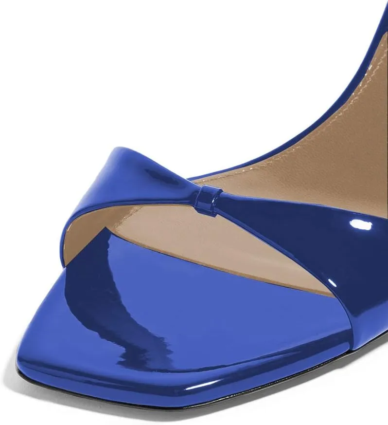 YDN Women Peep Toe Ankle Straps Pumps Cone Mid Heel Sandals Buckled Glossy Shoes