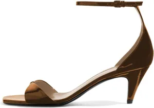 YDN Women Peep Toe Ankle Straps Pumps Cone Mid Heel Sandals Buckled Glossy Shoes