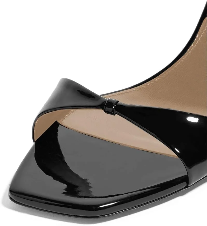 YDN Women Peep Toe Ankle Straps Pumps Cone Mid Heel Sandals Buckled Glossy Shoes