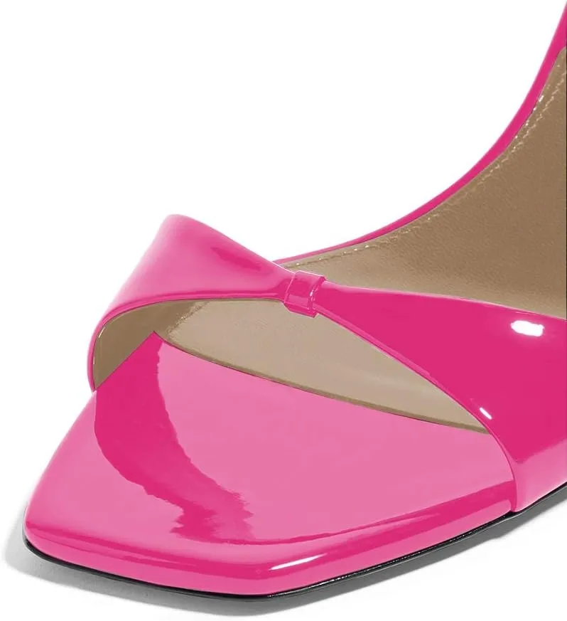 YDN Women Peep Toe Ankle Straps Pumps Cone Mid Heel Sandals Buckled Glossy Shoes