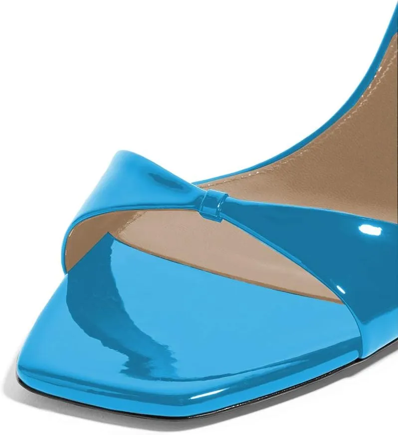 YDN Women Peep Toe Ankle Straps Pumps Cone Mid Heel Sandals Buckled Glossy Shoes