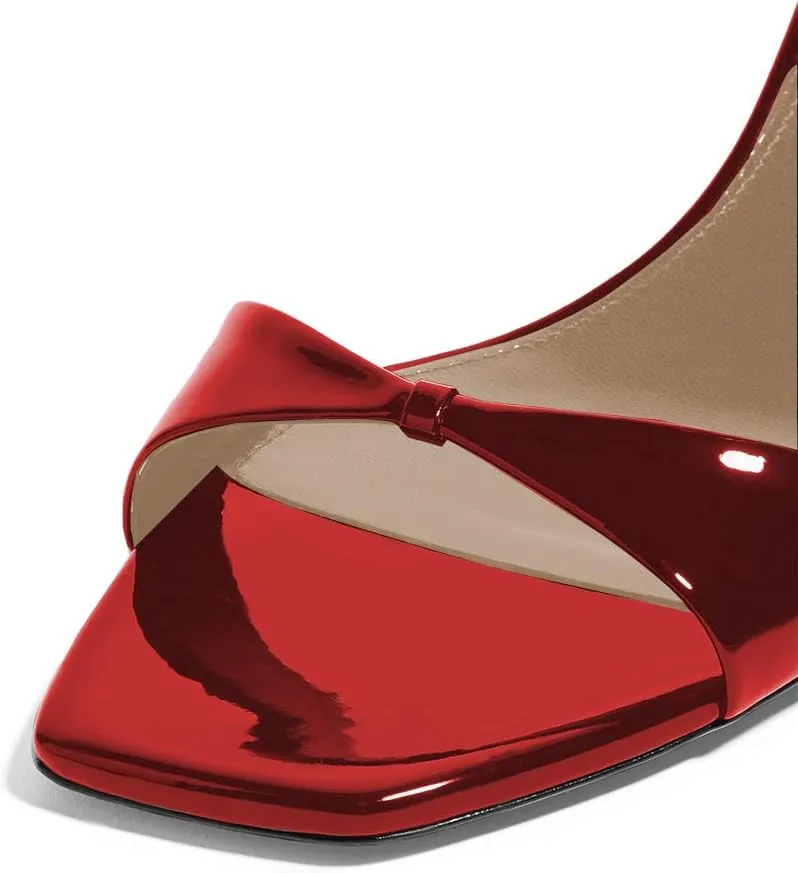 YDN Women Peep Toe Ankle Straps Pumps Cone Mid Heel Sandals Buckled Glossy Shoes