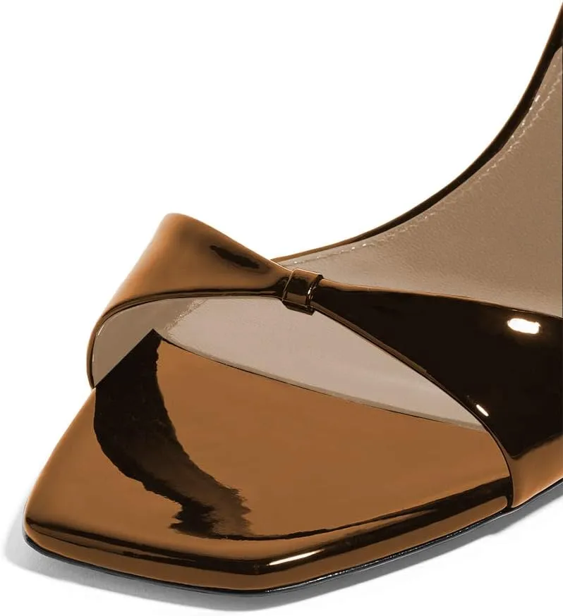 YDN Women Peep Toe Ankle Straps Pumps Cone Mid Heel Sandals Buckled Glossy Shoes