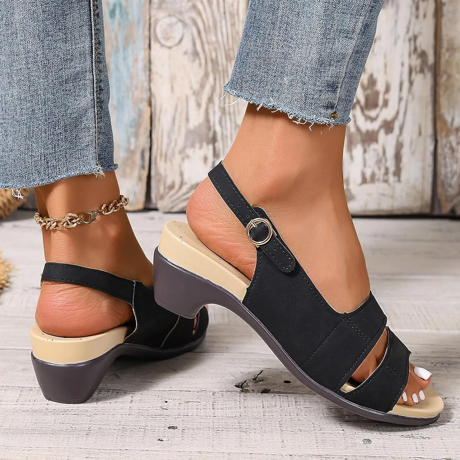 Yifare Sandals for Women,Women's Ultra-Comfy Casual Flat Orthotic Sandals,Summer Fallow One-Word Buckle Shoes