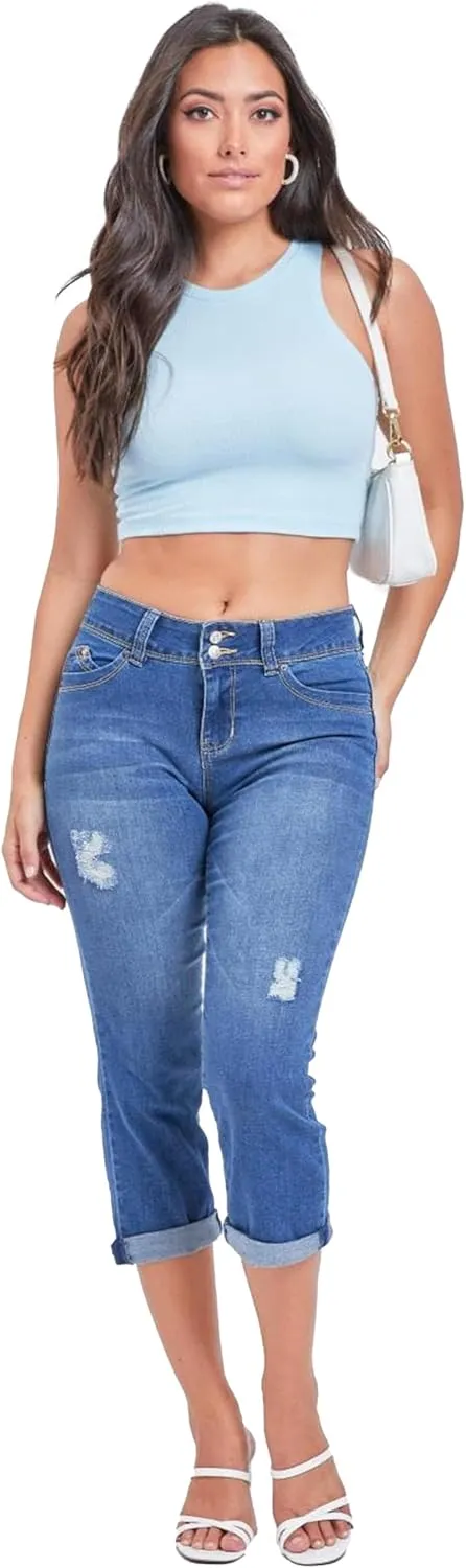 YMI Women's Wannabettabutt Roll Up Cropped Jeans