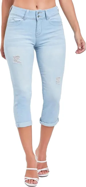 YMI Women's Wannabettabutt Roll Up Cropped Jeans