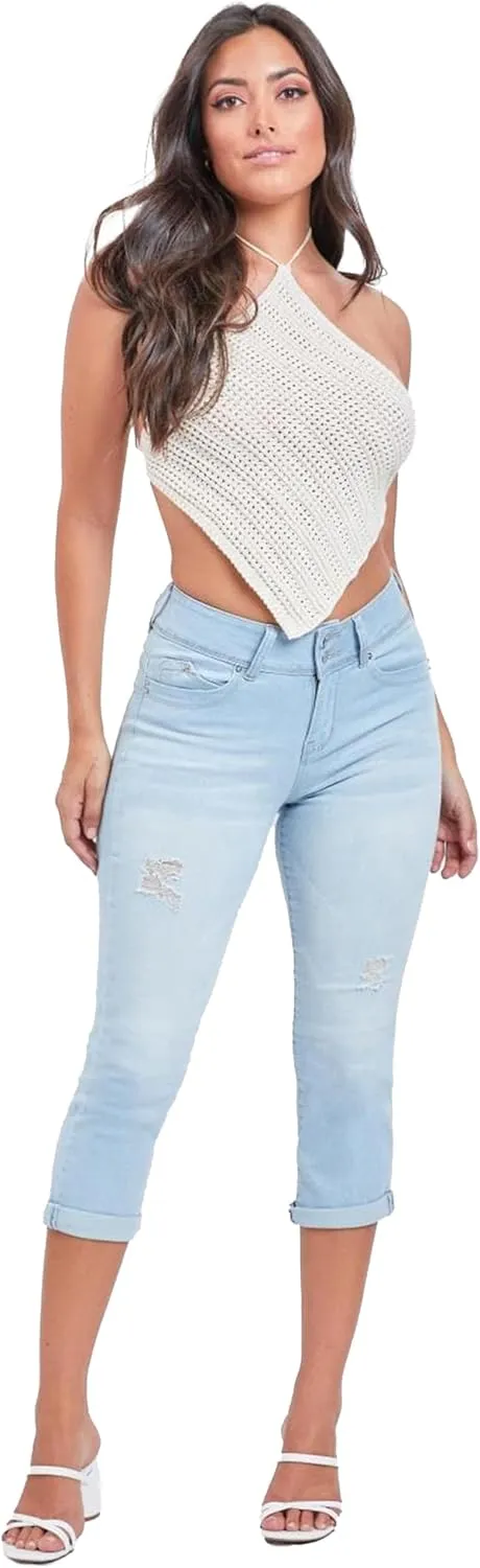 YMI Women's Wannabettabutt Roll Up Cropped Jeans