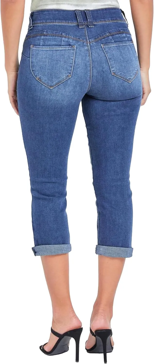 YMI Women's Wannabettabutt Roll Up Cropped Jeans
