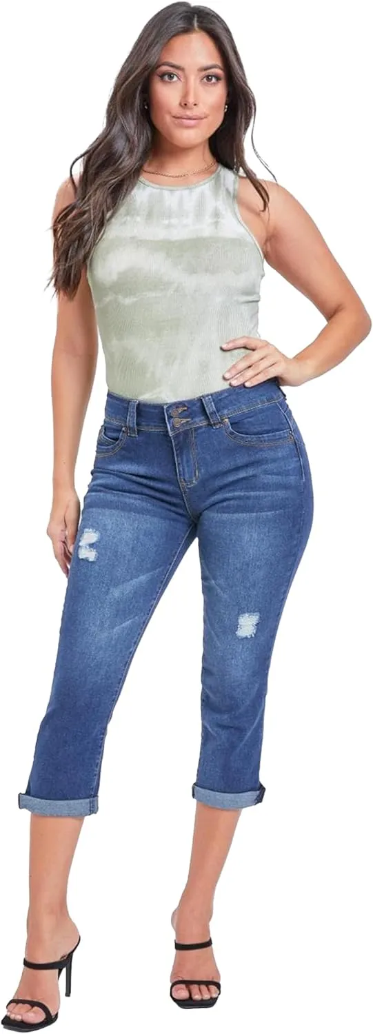 YMI Women's Wannabettabutt Roll Up Cropped Jeans