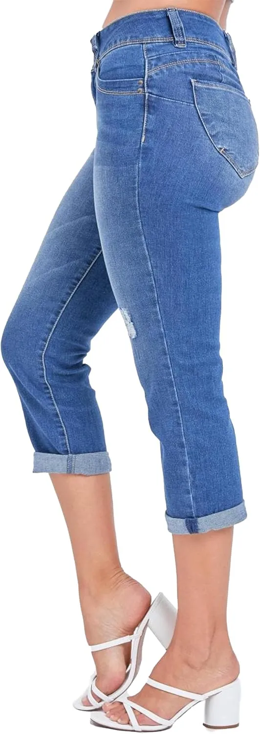 YMI Women's Wannabettabutt Roll Up Cropped Jeans
