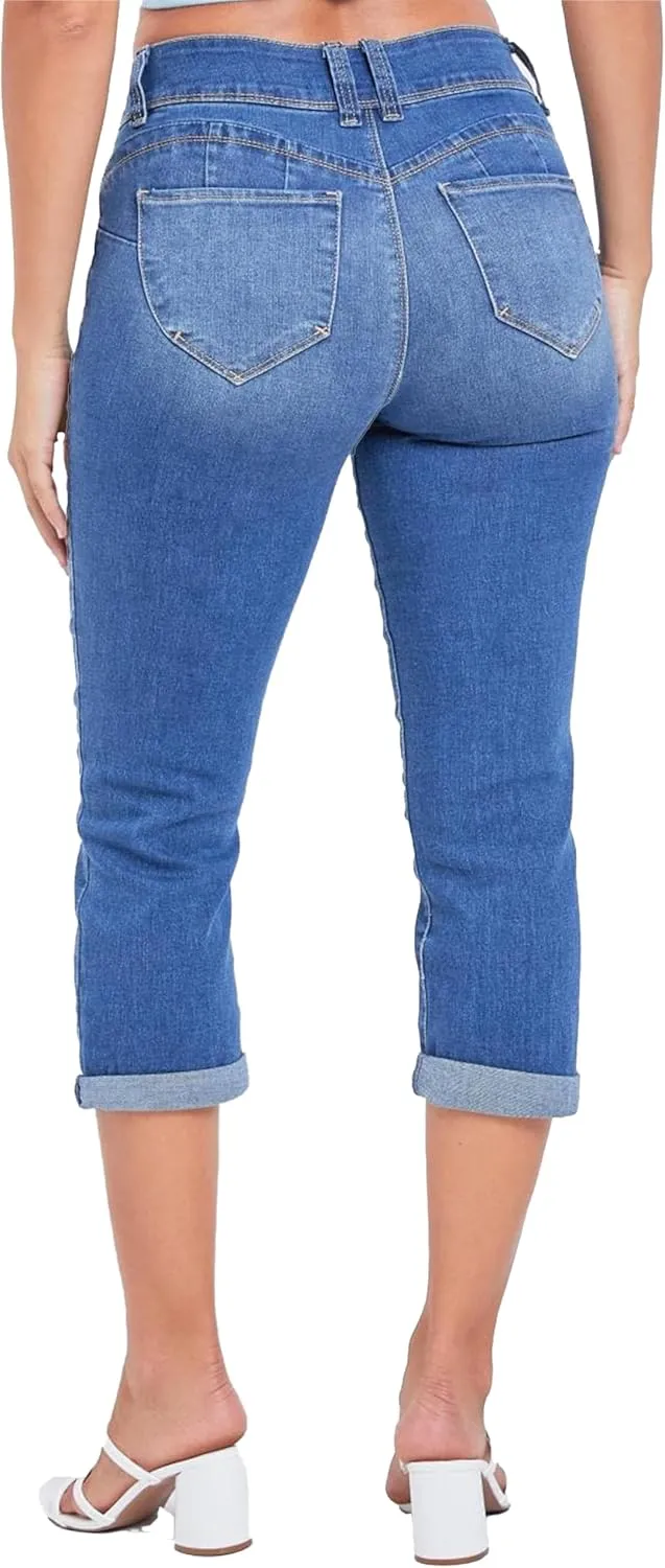 YMI Women's Wannabettabutt Roll Up Cropped Jeans