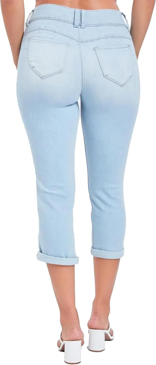 YMI Women's Wannabettabutt Roll Up Cropped Jeans