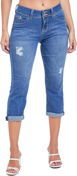 YMI Women's Wannabettabutt Roll Up Cropped Jeans