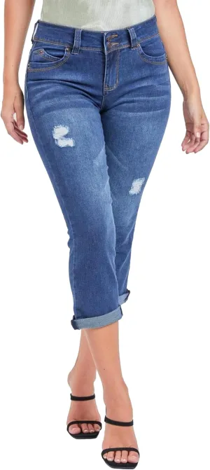YMI Women's Wannabettabutt Roll Up Cropped Jeans