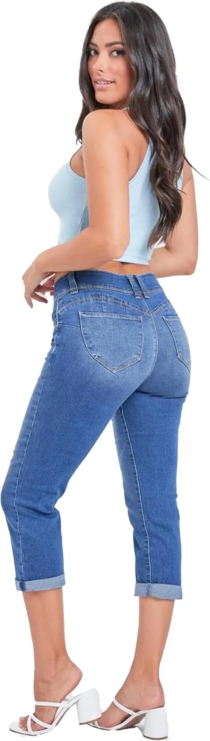YMI Women's Wannabettabutt Roll Up Cropped Jeans