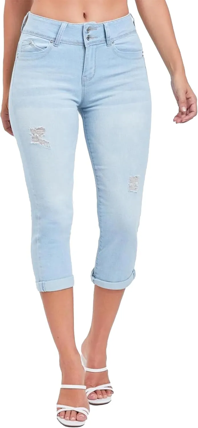 YMI Women's Wannabettabutt Roll Up Cropped Jeans