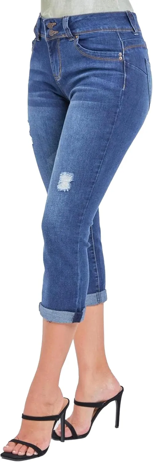 YMI Women's Wannabettabutt Roll Up Cropped Jeans