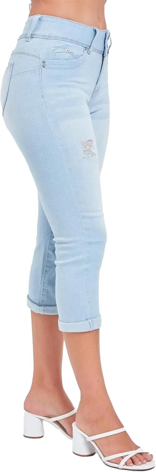 YMI Women's Wannabettabutt Roll Up Cropped Jeans